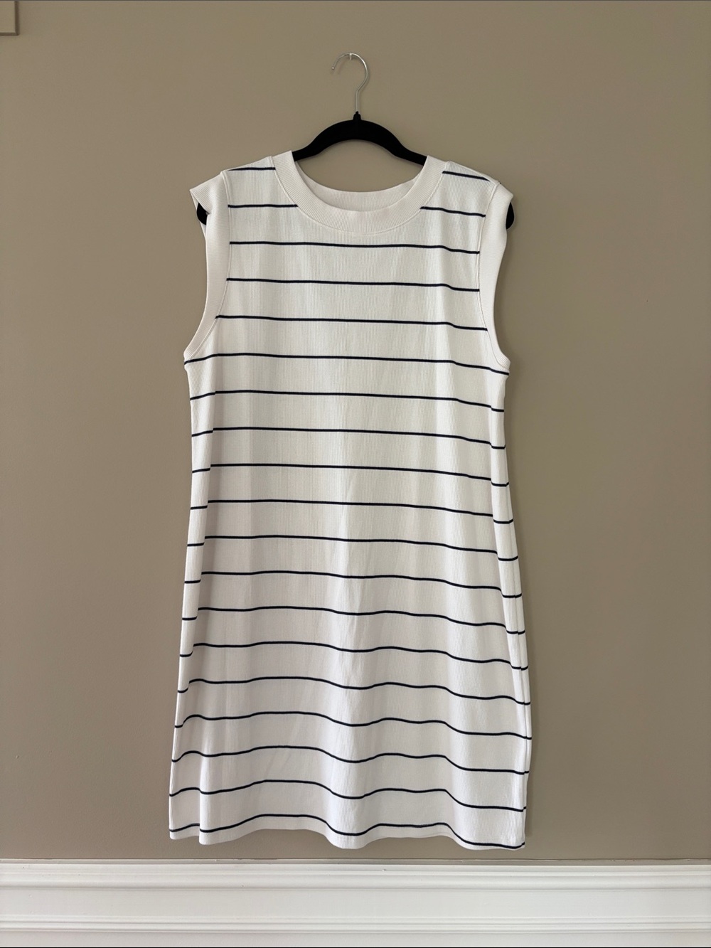 a new day White Sleeveless Mini Dress with Navy Stripes